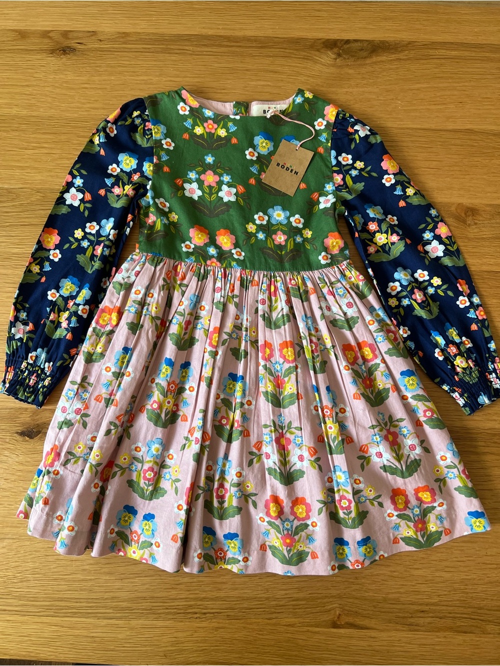 NWT Kids' Colorblock Floral Long Sleeve Cotton Dress